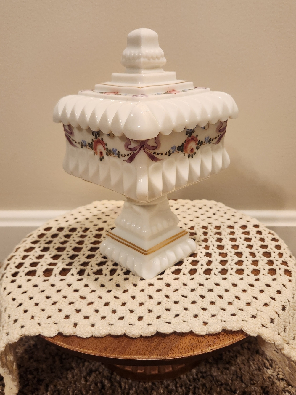 Vintage Westmoreland Hand-painted Pedestal Wedding Cake Box/Compote